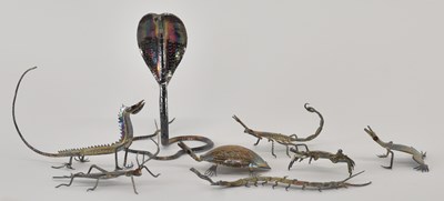 Lot 1044 - Seven miniature silver models of insects and...