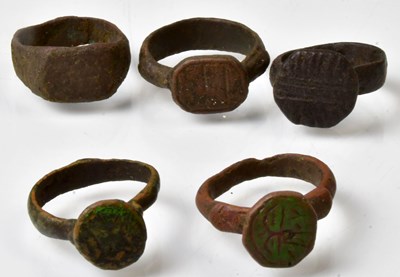 Lot 794 - Five Medieval metal rings, all medtal detector...