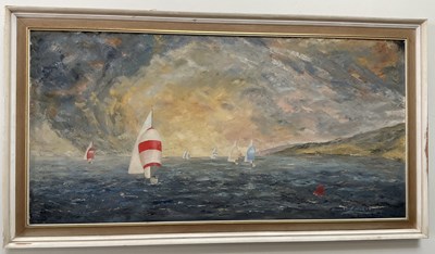 Lot 1783 - OSWALD LIDDELL; oil on canvas, 'Racing Yachts...