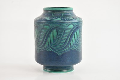 Lot 1456 - ROYAL LANCASTRIAN; a blue ground vase, height...