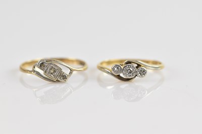 Lot 608 - Two yellow metal diamond set illusion dress...