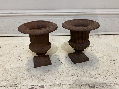 Lot 1242 - Two small cast iron urns, height 21cm