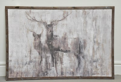 Lot 1706 - A decorative print on cement board, 'Stags In...
