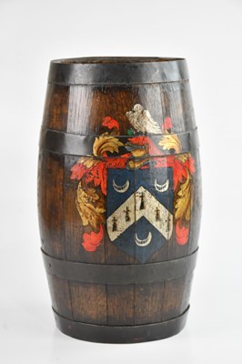 Lot 1214 - A coopered barreL with painted crest, in the...