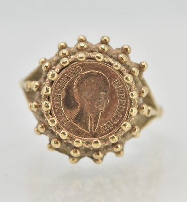 Lot 1269 - A 9ct yellow gold ring, with small Mexican...