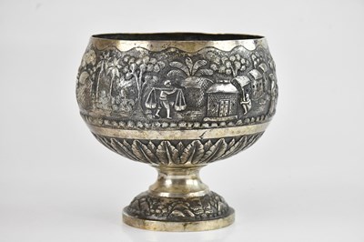 Lot 101 - An Indian white metal pedestal bowl, stamped...