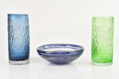 Lot 119 - WEDGWOOD; two bark effect cylindrical vases,...
