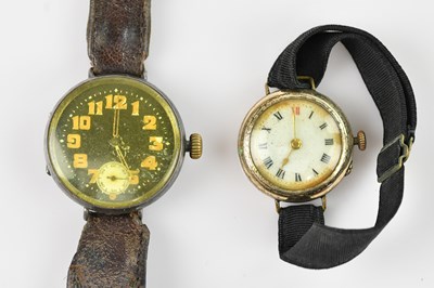 Lot 1098 - A World War I silver trench watch, the dial...