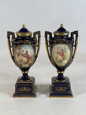 Lot 209 - A pair of Vienna porcelain large blue ground...