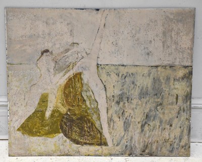 Lot 109 - COLIN JELLICOE; oil on board, abstract figure,...