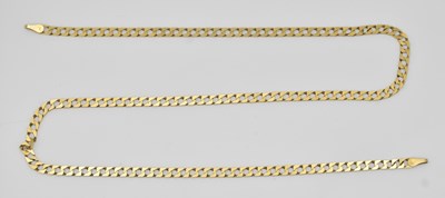 Lot 1360 - A 9ct yellow gold flat link necklace, no clasp,...