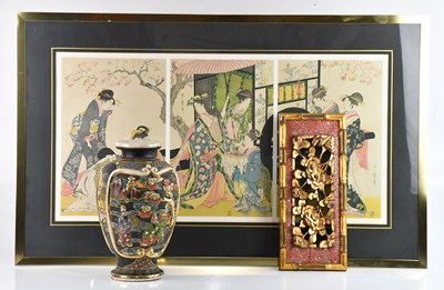 Lot 383 - A Japanese triptych print, a decorative...