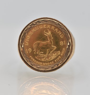 Lot 1199 - A 1981 1/10 Krugerrand coin ring, with...
