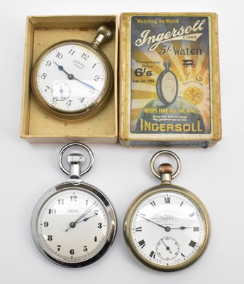 Lot 1677 - Three nickel and silver plated pocket watches...