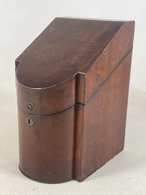 Lot 156 - A Georgian walnut and mahogany knife box with...