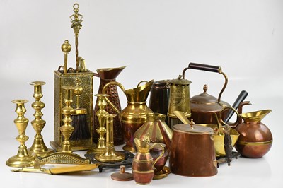 Lot 1302 - A collection of metalware comprising brass...