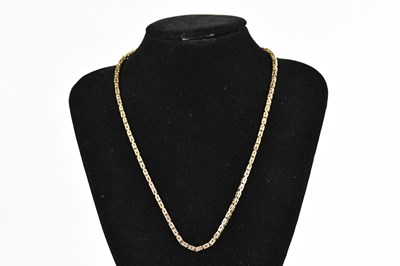 Lot 312 - A yellow metal box link necklace, stamped '9kt'...