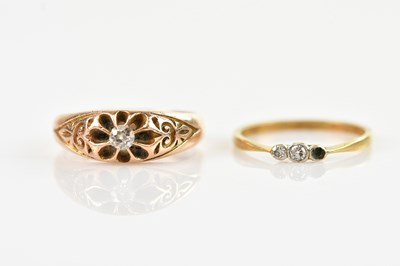 Lot 616 - A 9ct yellow gold diamond set signet ring,...