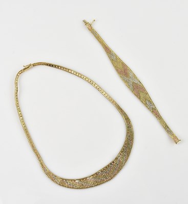 Lot 313 - An Italian trimetal necklace, stamped '9K',...