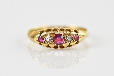 Lot 633 - An 18ct yellow gold diamond and pink sapphire...