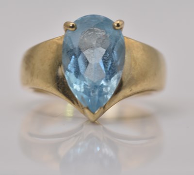 Lot 449 - A 9ct yellow gold sky blue topaz pear shaped...