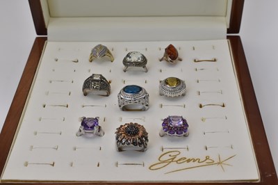 Lot 484 - Nine silver dress rings, all gem set including...