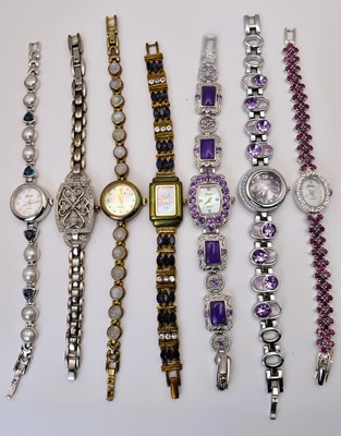 Lot 510 - Six silver lady's wristwatches and a silver...