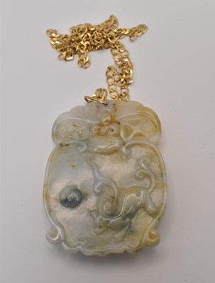 Lot 456 - A Chinese carved jade pierced pendant, 60 x...