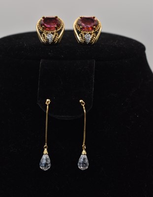 Lot 463 - A pair of 9ct yellow gold cherry topaz and...