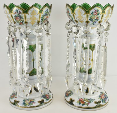 Lot 653 - A pair of Victorian Bohemian green overlay...