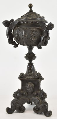 Lot 695 - A 19th century bronze tripod inkwell, with...