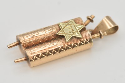 Lot 1388 - A 14ct yellow and rose gold Judaica pendant...