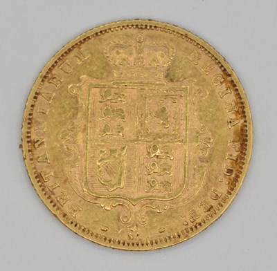 Lot 1548 - A Victorian half sovereign, 1877, shield back,...