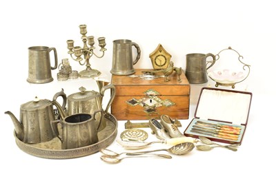 Lot 1020 - Various items of silver plate, pewter and base...