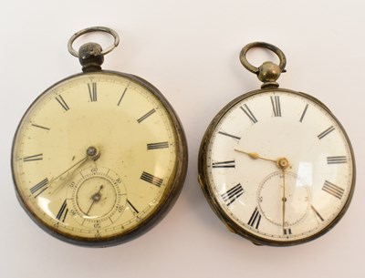Lot 1667 - Two silver open face pocket watches, each with...