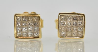Lot 1409 - A pair of 18ct yellow gold square diamond set...