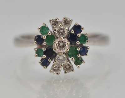 Lot 1187 - An Art Deco 18ct white gold diamond, emerald...