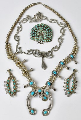 Lot 850 - A group of American silver and turquoise...