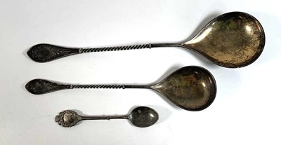 Lot 597 - DAVID ANDERSEN, NORWAY; two 830 silver spoons,...