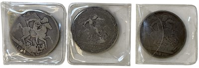 Lot 1580 - Three George III crowns, comprising 1821, 1822...