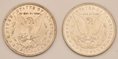 Lot 1577 - Two USA silver Liberty dollars, 1879 and 1898,...