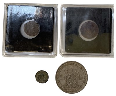 Lot 1588 - A 1938 Wilhelmina 2 1/2 gulden coin, two...
