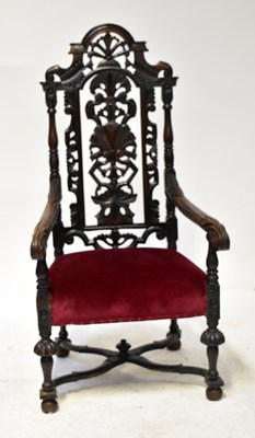 Lot 45 - A Victorian oak Gothic/Carolean style throne...