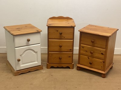 Lot 650 - Three pine bedside drawers, one painted,...