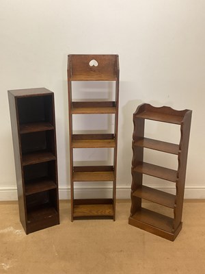 Lot 651 - Three narrow oak open bookcases, largest...