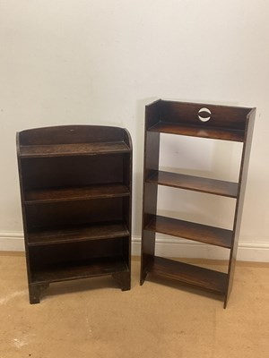 Lot 652 - Two narrow oak open bookcases, larger height...