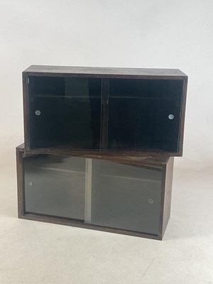 Lot 649 - UNIX; a pair of oak glazed wall cabinets each...