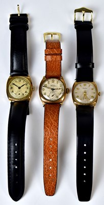 Lot 900 - Three 9ct yellow gold wristwatches, comprising...