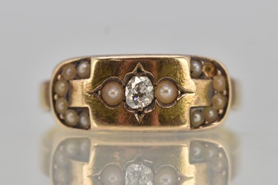 Lot 1227 - A 15ct yellow gold seed pearl and diamond set...