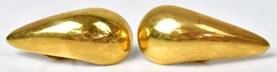 Lot 838 - A pair of yellow metal teardrop-shaped stud...